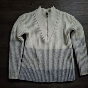 Talbots Cream and Gray Ribbed Turtleneck Sweater